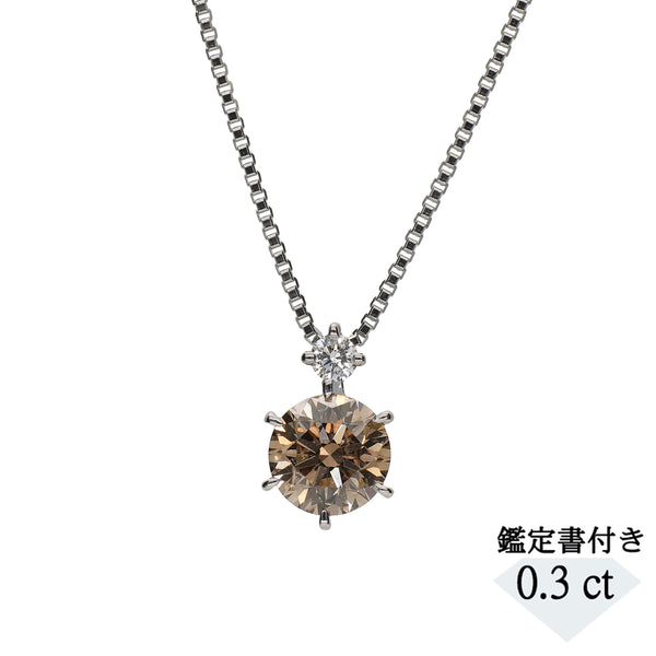 ブラウンダイヤモンド/ダイヤモンド PTネックレス(0.3カラット/4月