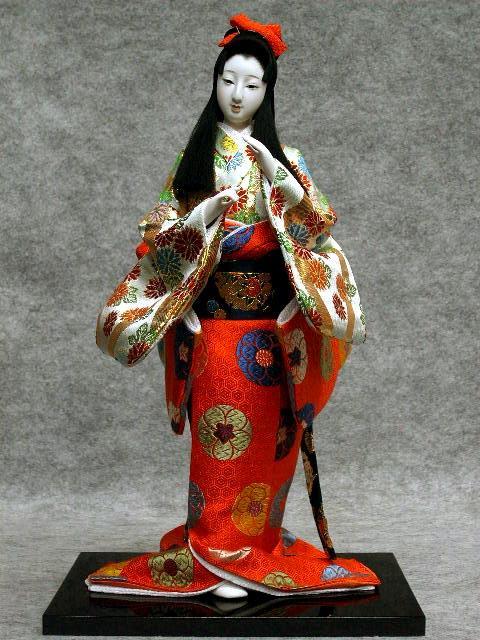 時代風俗人形 尺 朱地に紋柄