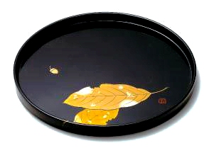 金沢金箔工芸品] 尺丸木製盆～大和路～（伝統工芸品）□