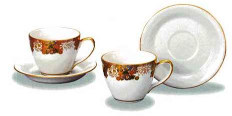 九谷焼・日用品》 ペア・コーヒーカップ＆皿 本金花詰（化粧箱入・送料
