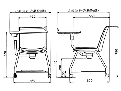 左利きの方も要介護者も使えるホルスのワイドなサイドテーブル付き椅子