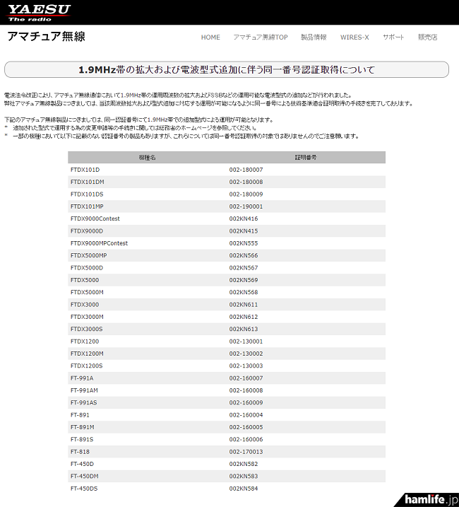 SSB運用などを容易にするため“技適”を同一番号で再取得＞八重洲無線