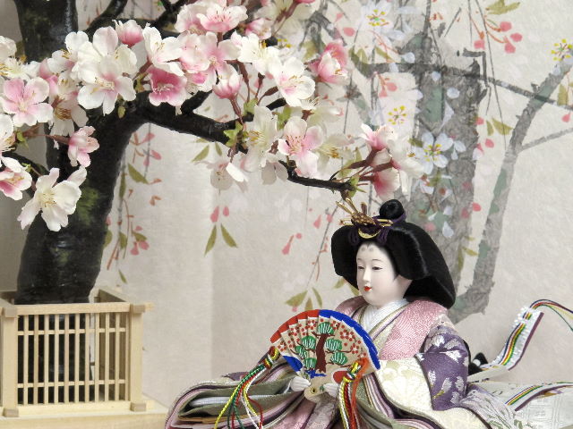 ぼかし紫桜柄のお雛様を手描き桜屏風で彩る桐収納式雛人形の通販～選ば