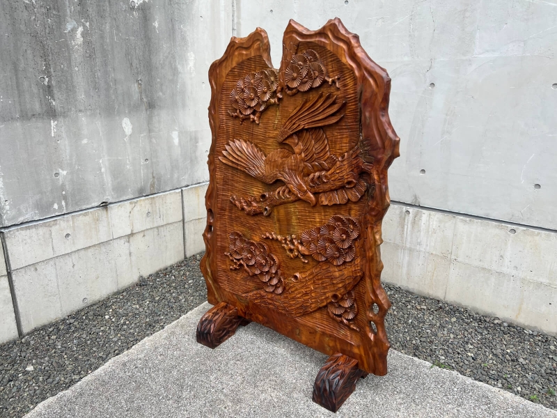 木彫り 彫刻衝立 中古｜
