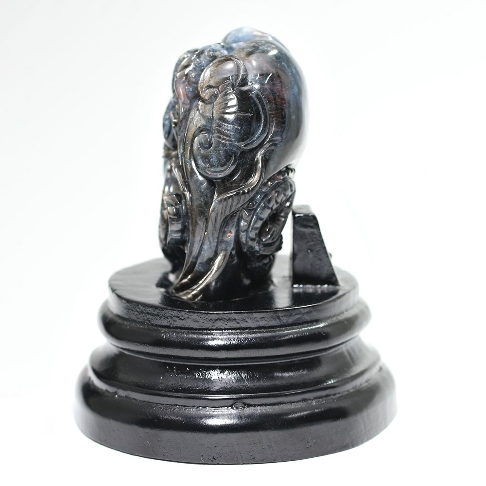 高品質]ブラジル産ブラックアクアマリン/(辰)龍彫刻（全高約89mm/専用