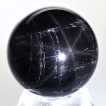山東省産]スターモリオン丸玉/天然黒水晶スフィア（直径33.1mm