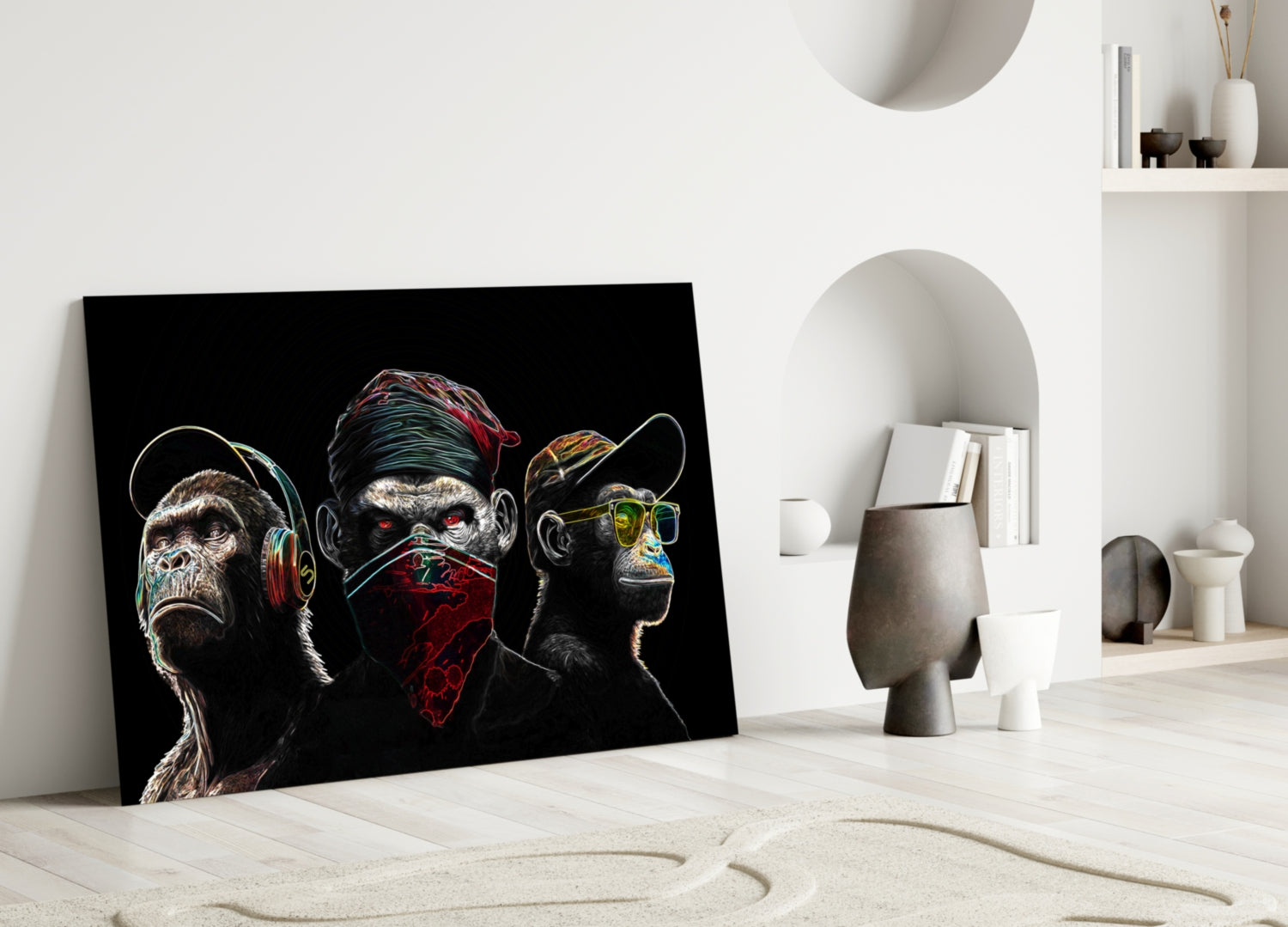 Vibrant 3 Wise Monkeys Neon Glass Art – Elevate Your Space