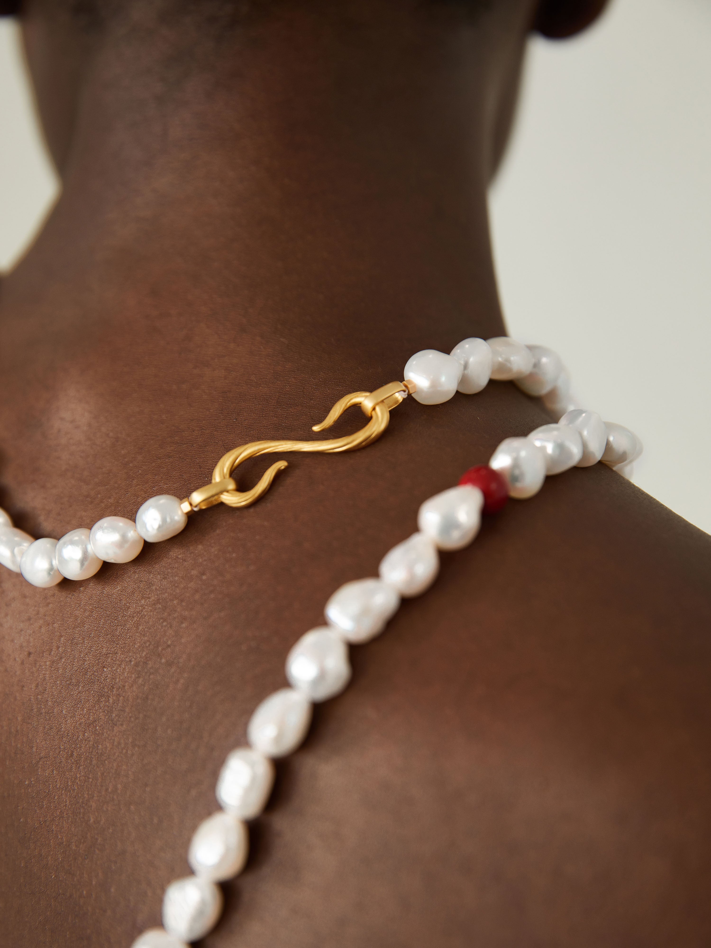 Long Pearl Necklace - 24K Gold Vermeil Clasp - 49