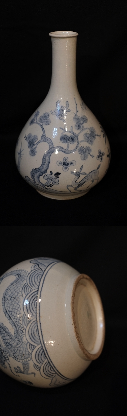 青花白磁十長生文瓶 李朝中期18世紀 分院 :: ichian