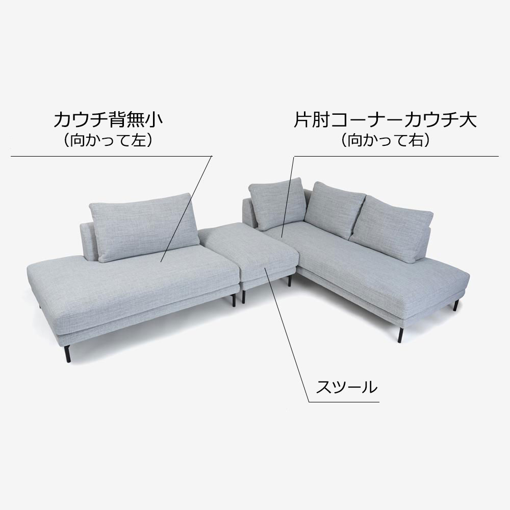 Abitamoda（アビタモーダ）カウチソファ 3点セット「ルイズ」片肘