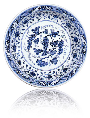 明 染付け葡萄文茶碗 中国古美術 GTS】中国明・古染付葡萄文茶碗16~17世紀