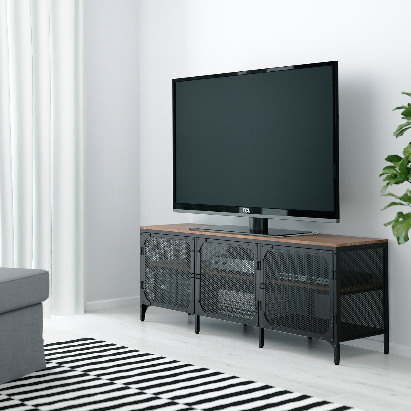 FJÄLLBO TV bench, black, 150x36x54 cm (59x141/8x211/4