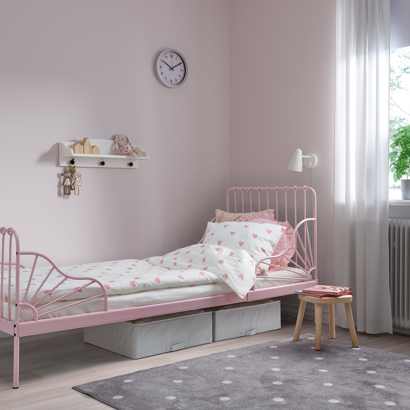 MINNEN ミンネン 伸長式ベッド, ライトピンク, 80x200 cm - IKEA