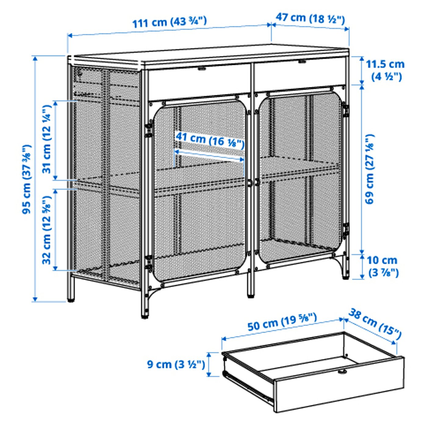 FJÄLLBO フィエルボ サイドボード, ブラック, 111x47x95 cm - IKEA