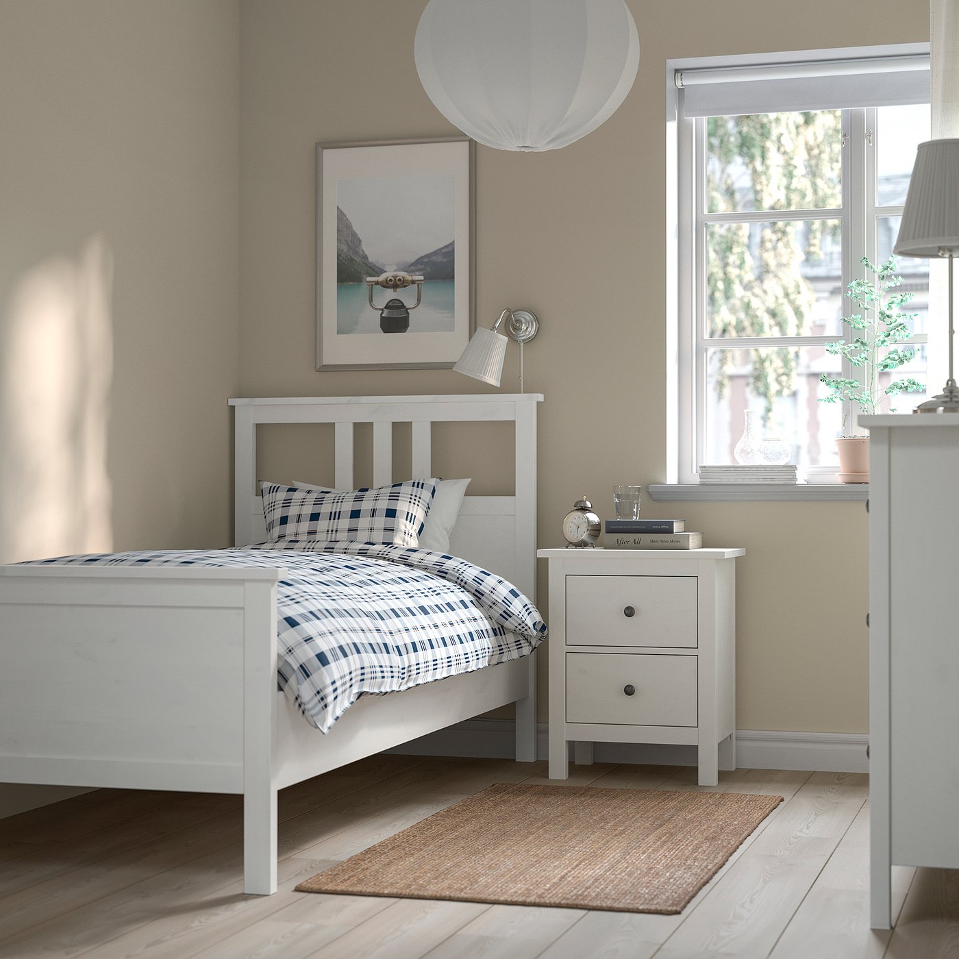 HEMNES ヘムネス ベッドフレーム, ホワイトステイン/ロンセット