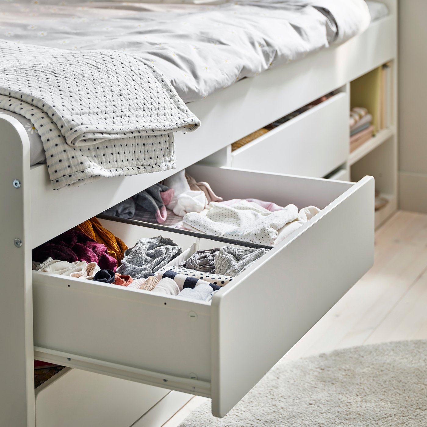 SLÄKT スレクト ベッドフレーム 収納付き, ホワイト - IKEA