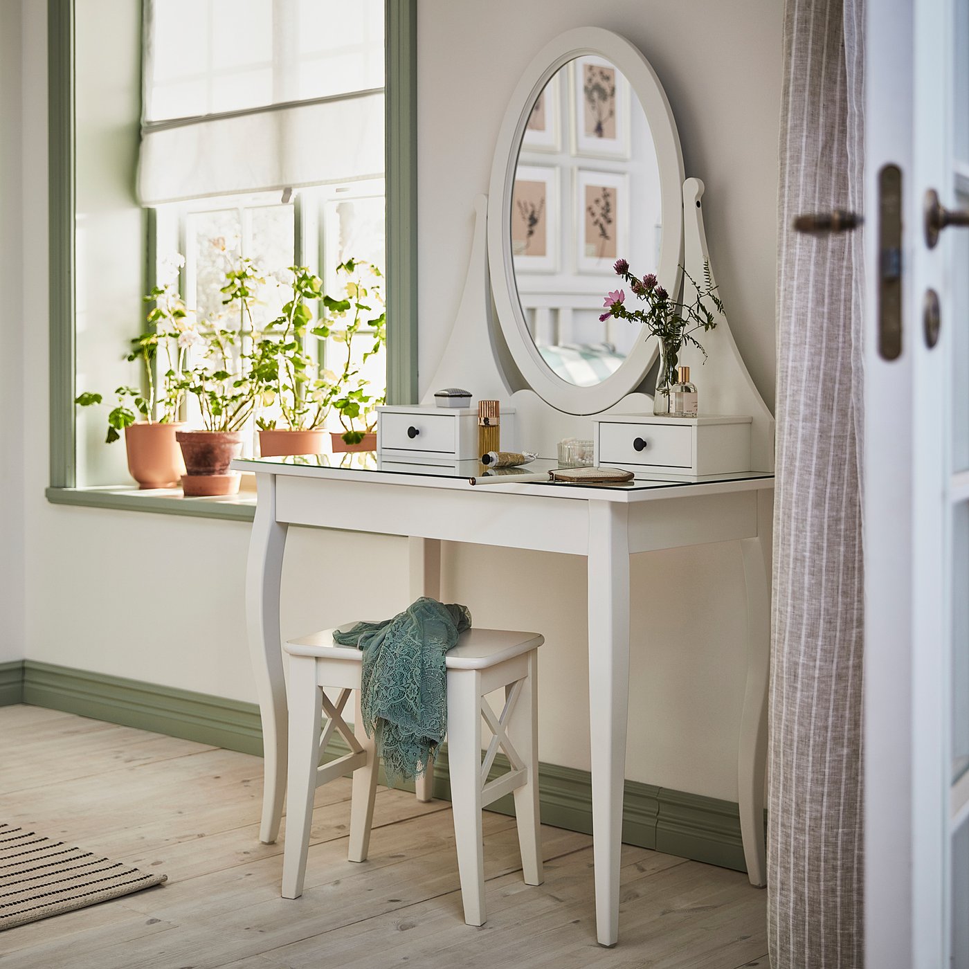 HEMNES ヘムネス ドレッシングテーブル ミラー付き, ホワイト, 100x50