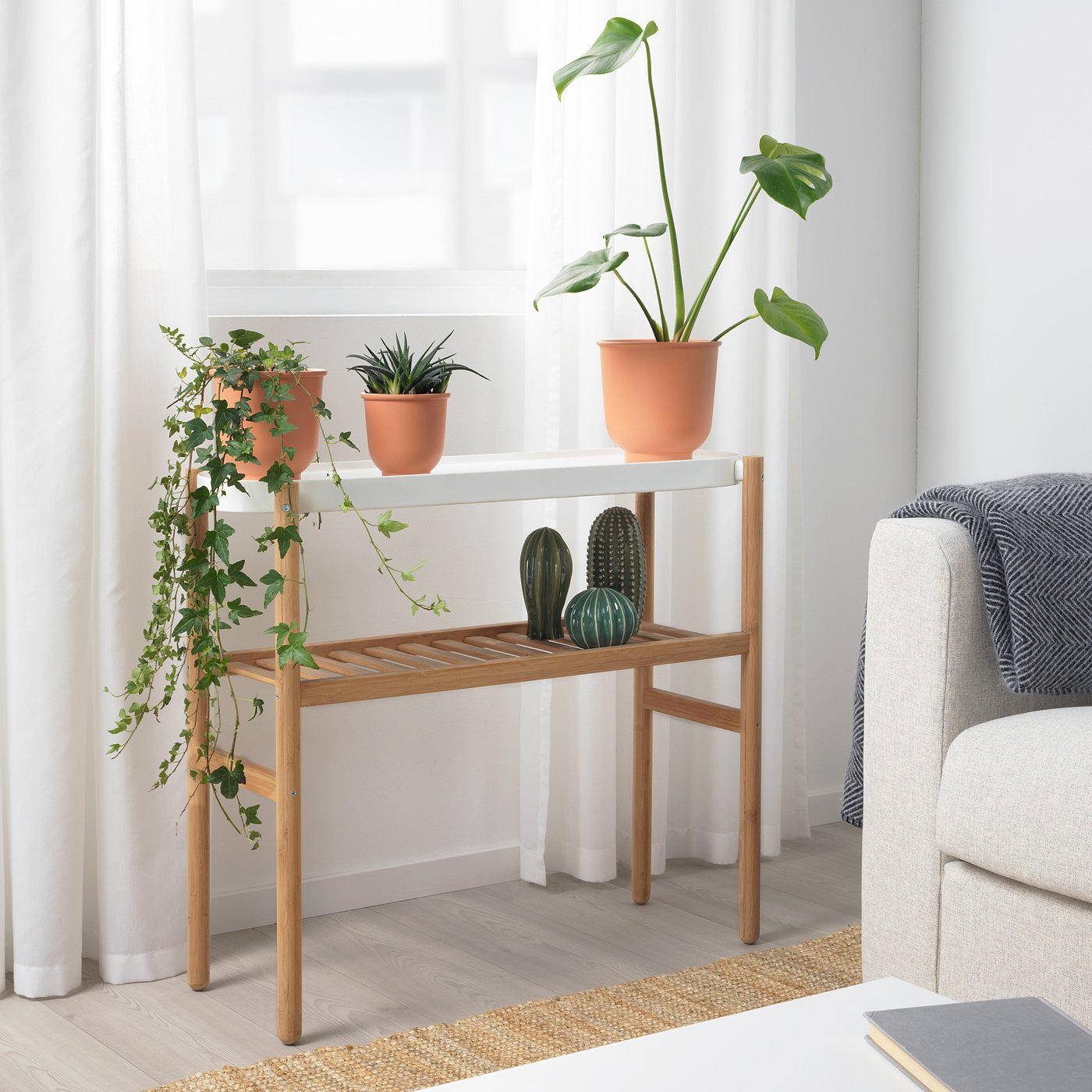 SATSUMAS サッツマス プラントスタンド, 竹/ホワイト, 70 cm - IKEA