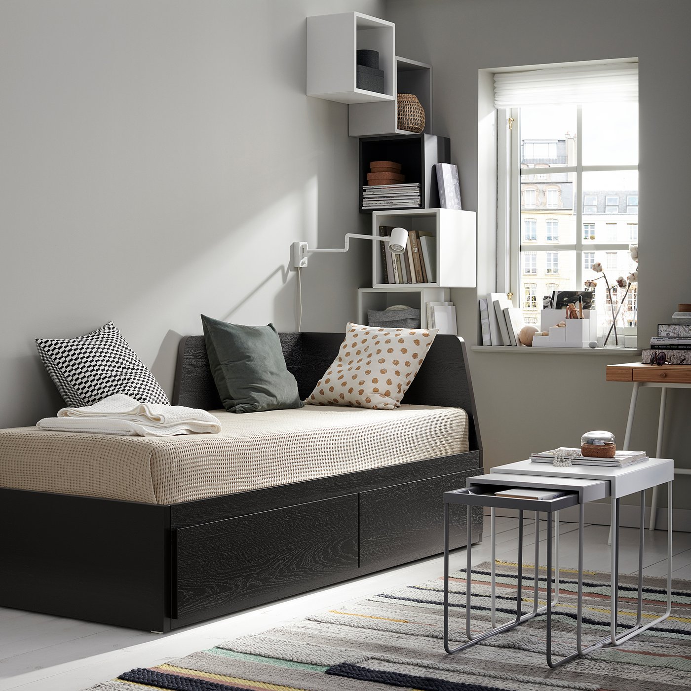 FLEKKE daybed frame with 2 drawers, black-brown, Twin - IKEA