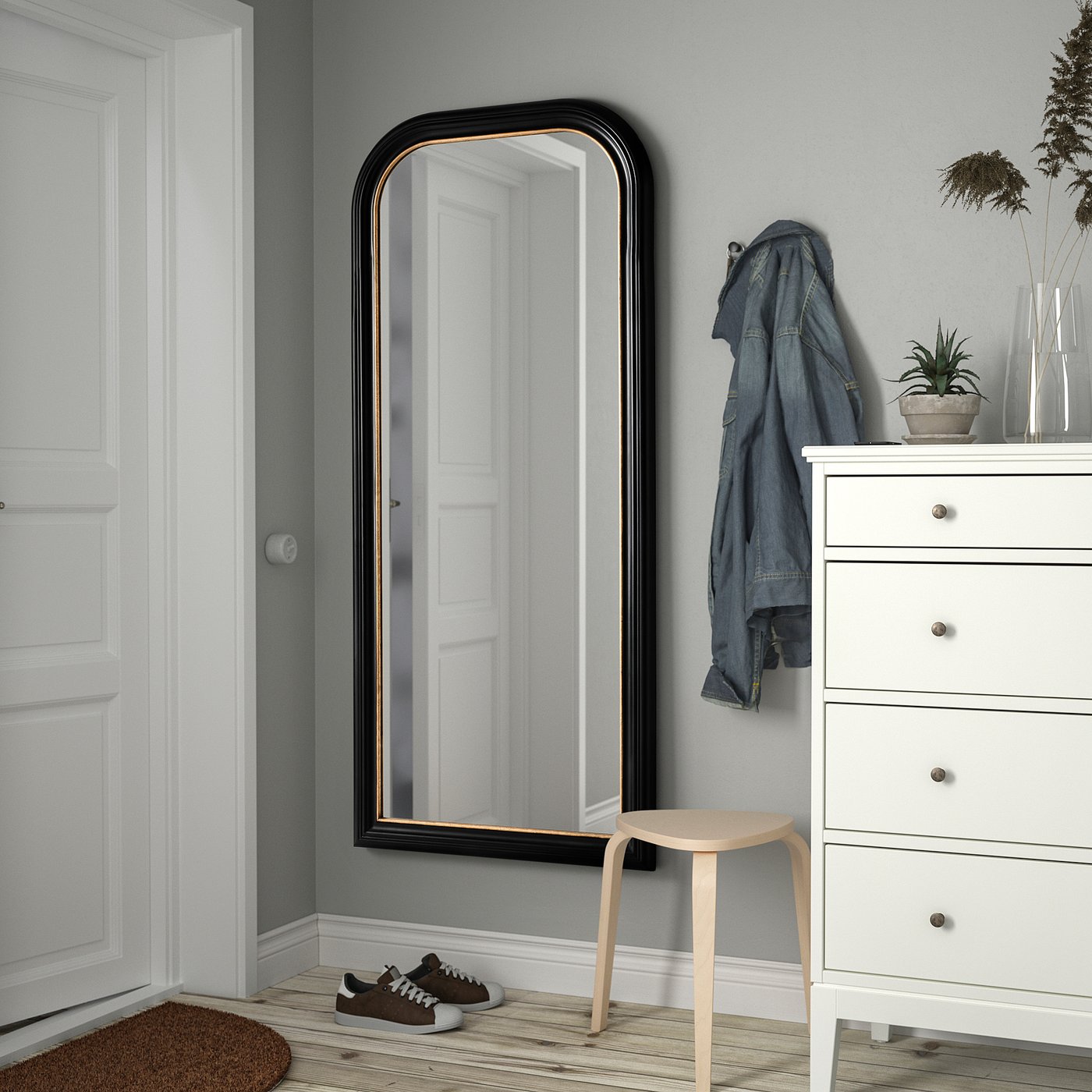 ALMARÖD mirror, black, 291/2x667/8