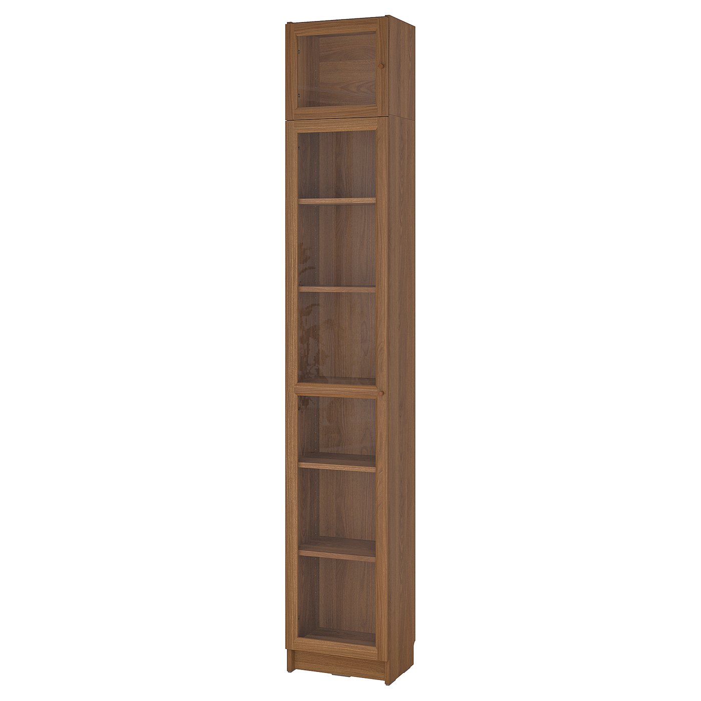 BILLY / OXBERG bookcase w glass doors/ext unit, brown walnut