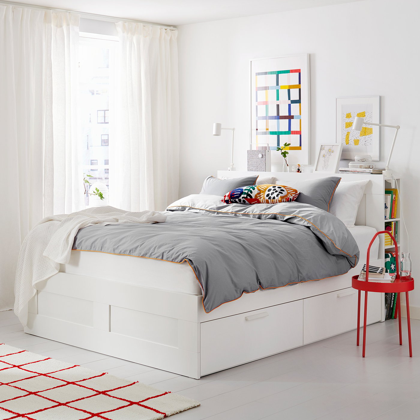 BRIMNES bed frame with storage & headboard, white, Full - IKEA