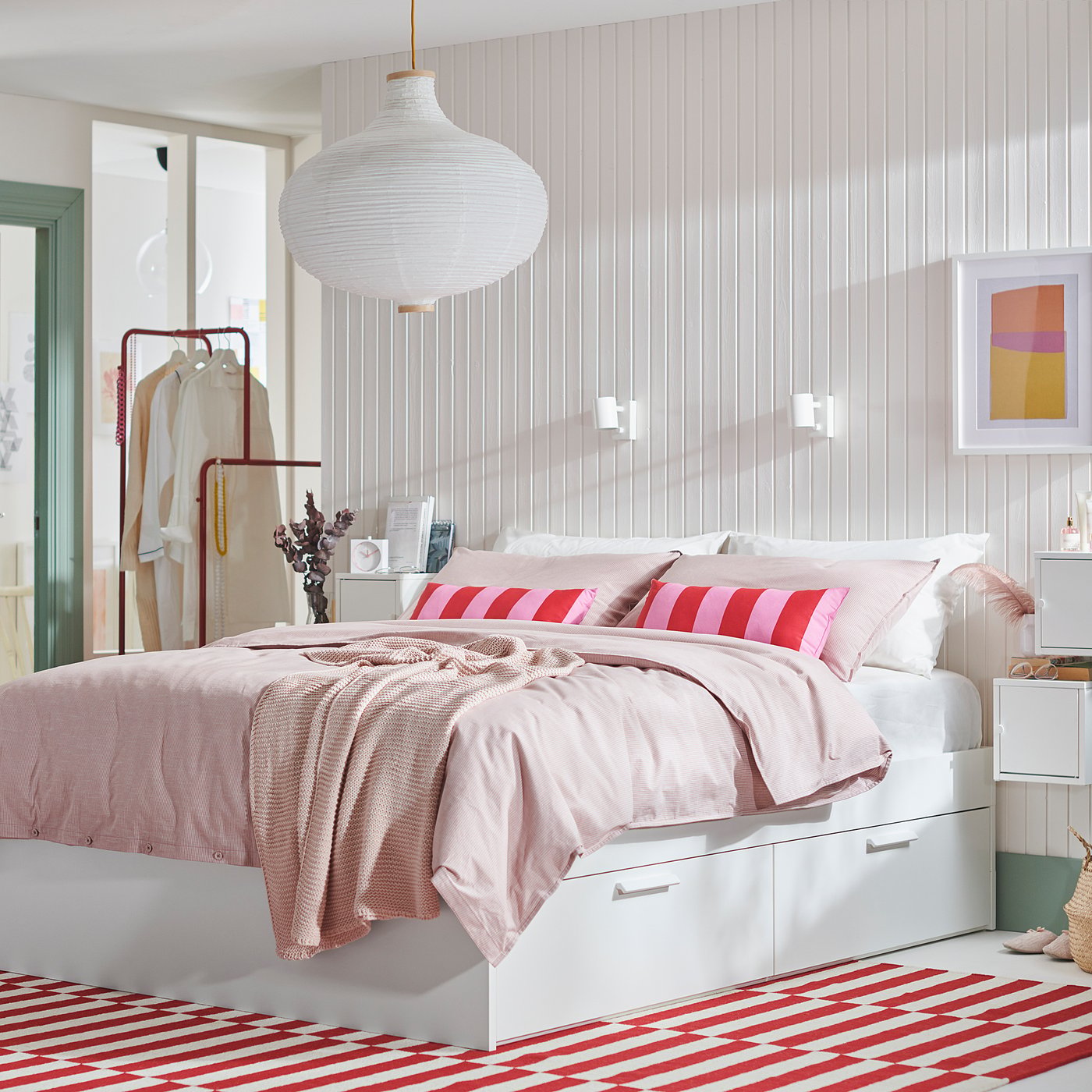BRIMNES bed frame with storage, white, King - IKEA