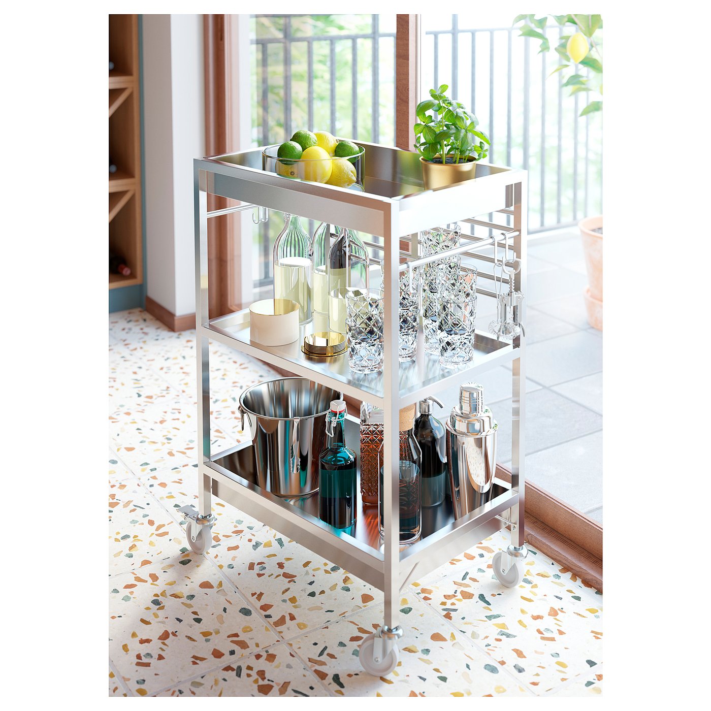 KUNGSFORS kitchen cart, stainless steel, 235/8x153/4