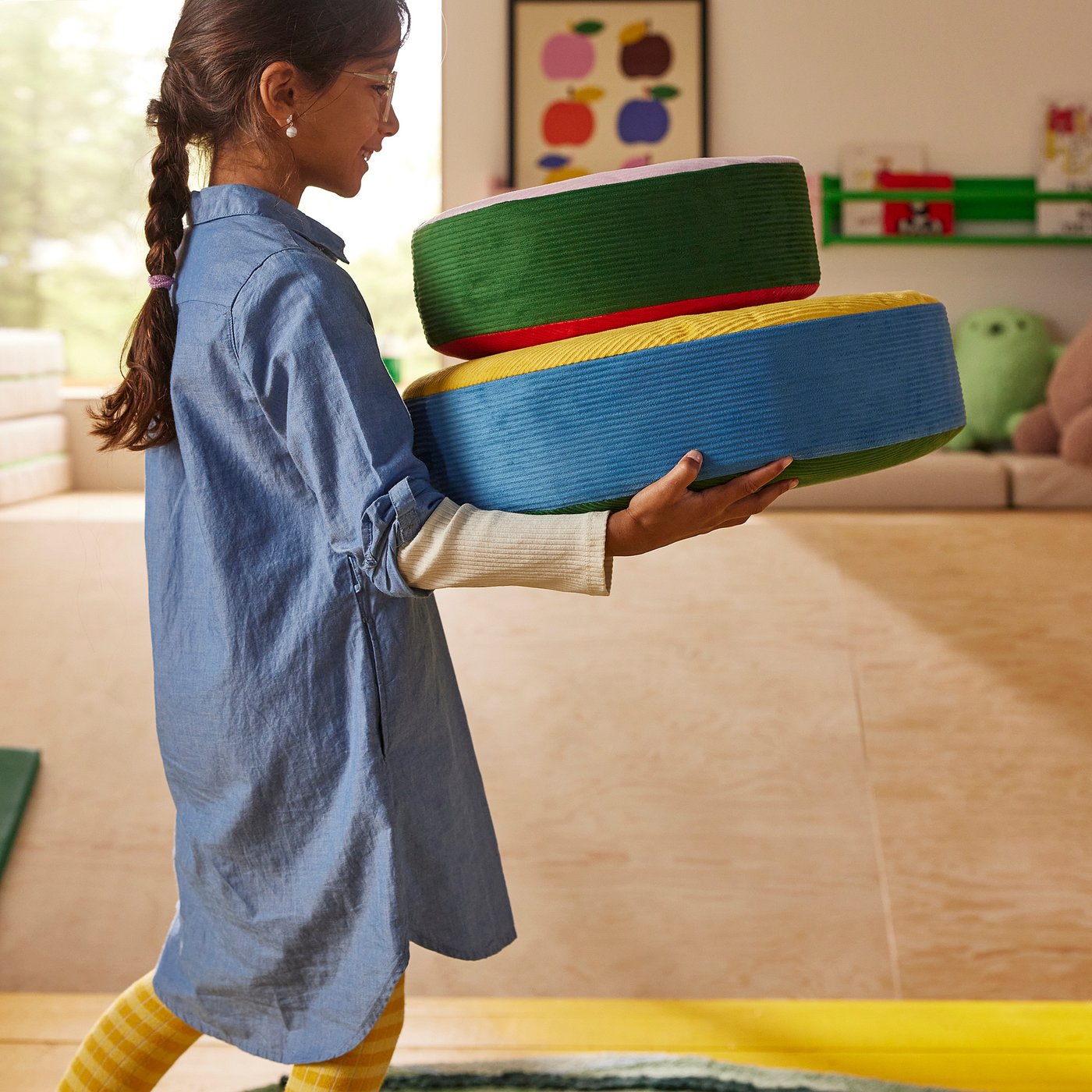 GREJSIMOJS floor cushion, set of 3, stackable/multicolor - IKEA