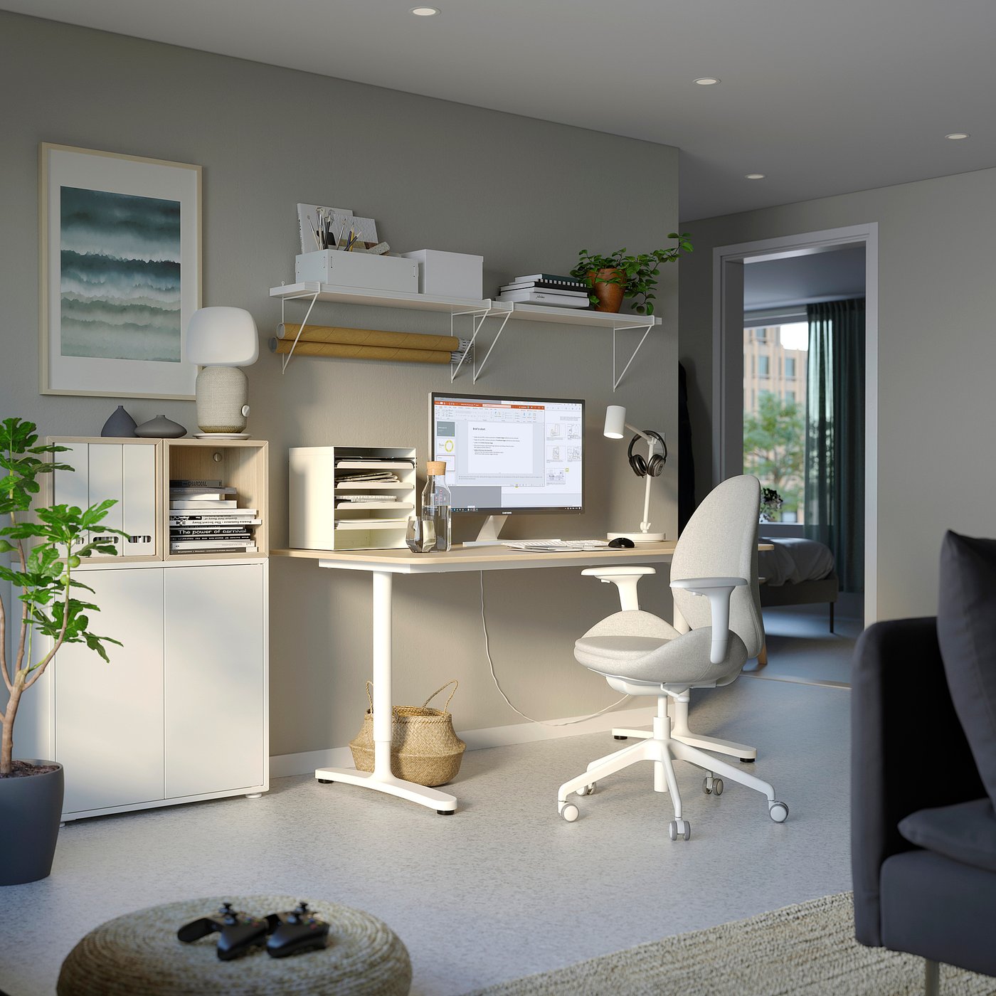 HATTEFJÄLL office chair with armrests, Gunnared beige/white - IKEA