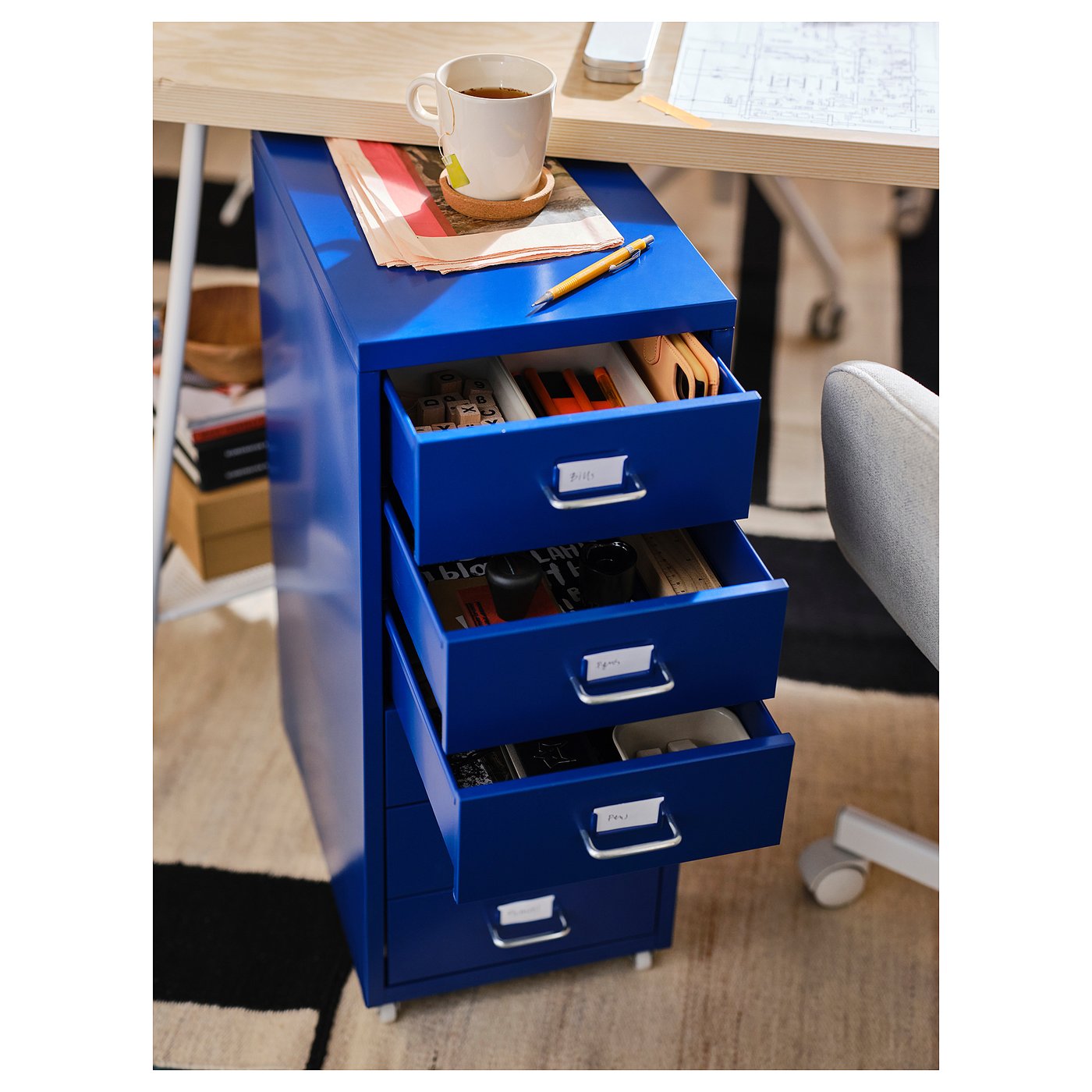 HELMER drawer unit on casters, blue, 11x271/8