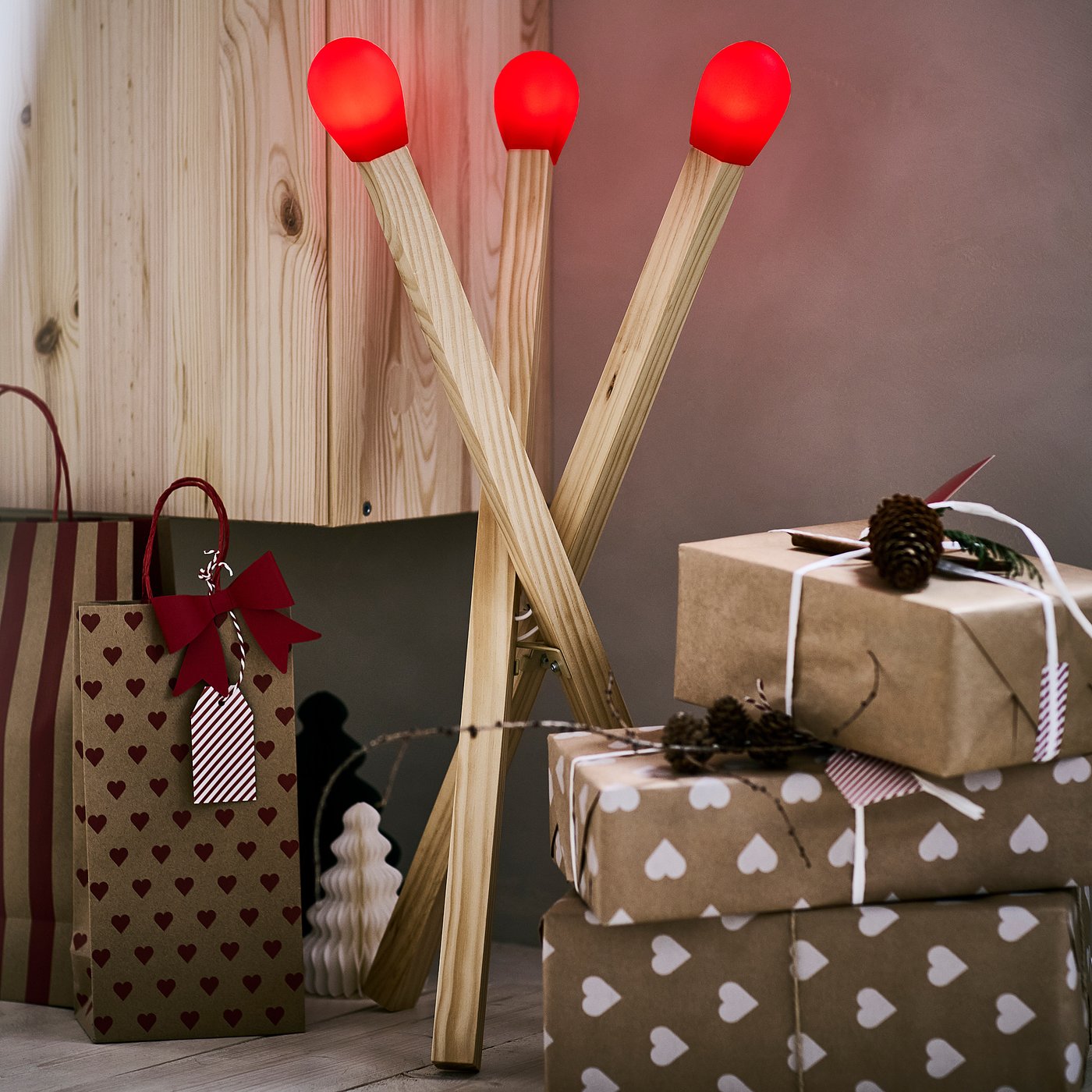 STRÅLA LED floor lamp, matchstick-shaped wood - IKEA