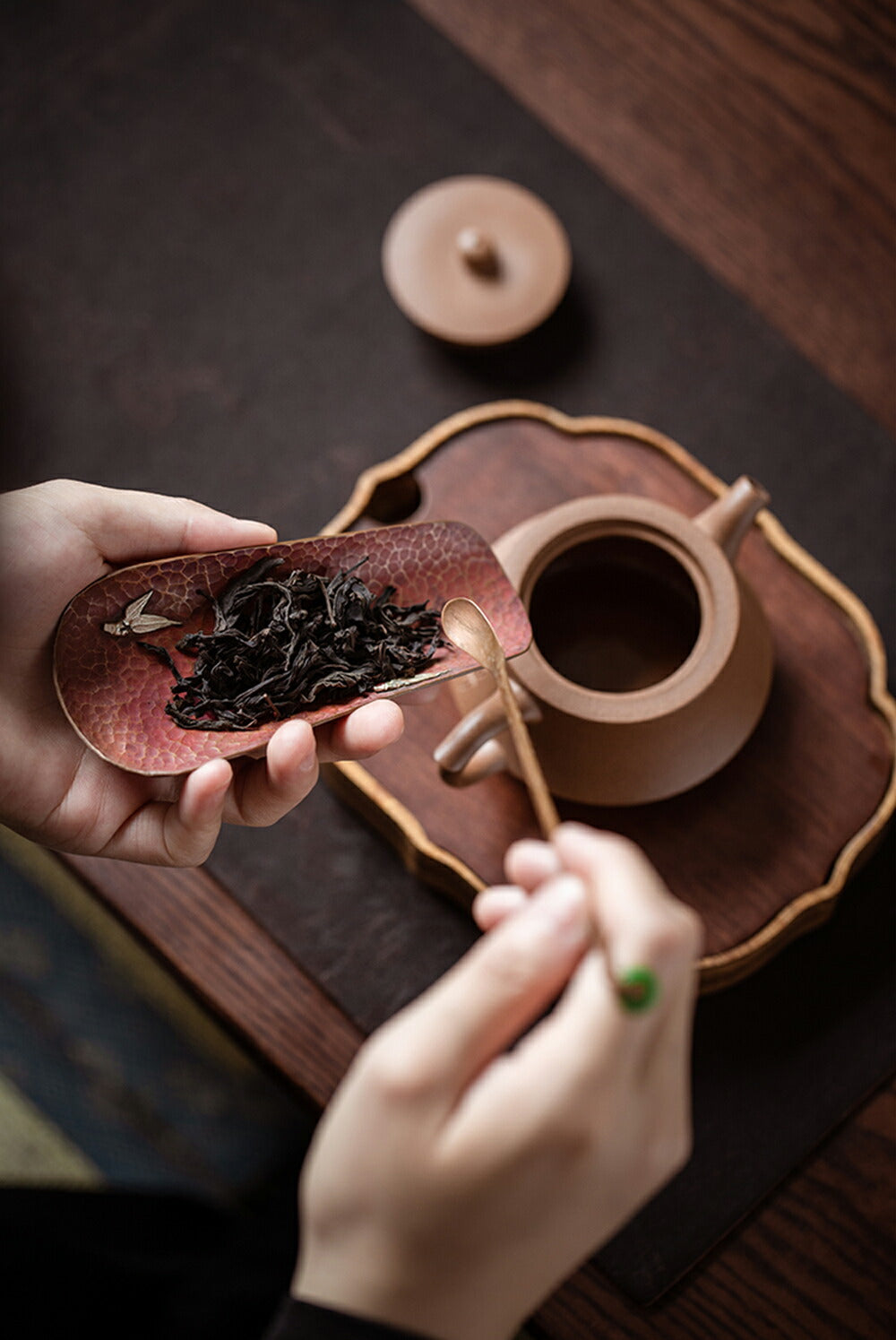 IwaiLoft 煎茶道具 銅製 茶合 茶味 さごう 茶杓 茶量 茶匙 彫刻 お茶