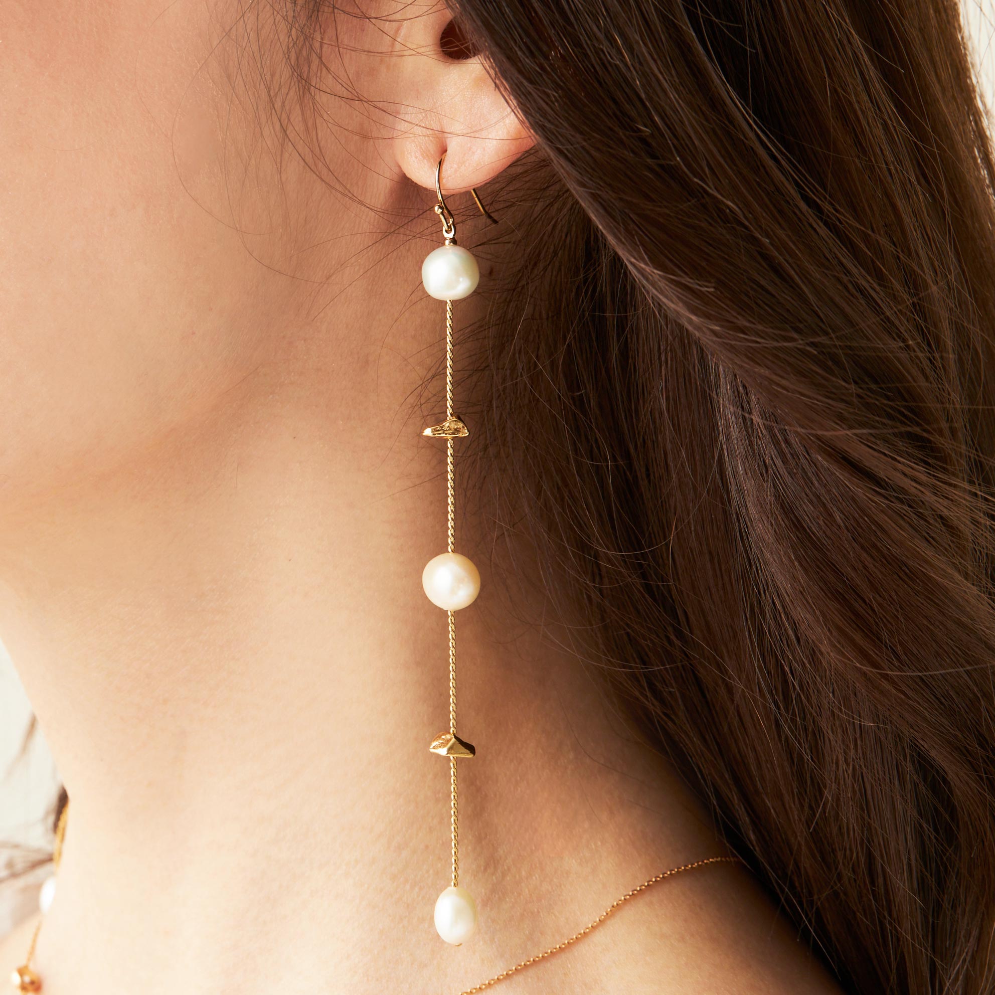 ゴールド ストーン ロング パール ピアス イヤリング Gold Stone Long