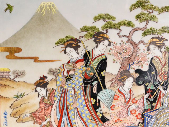 献上手古伊万里焼】陶額 染錦本金元禄美人図