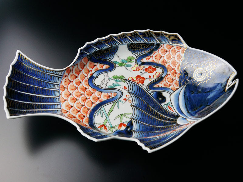 献上金襴手様式】大絵皿 染錦本金松竹梅吉祥鯛図 - JTOPIA