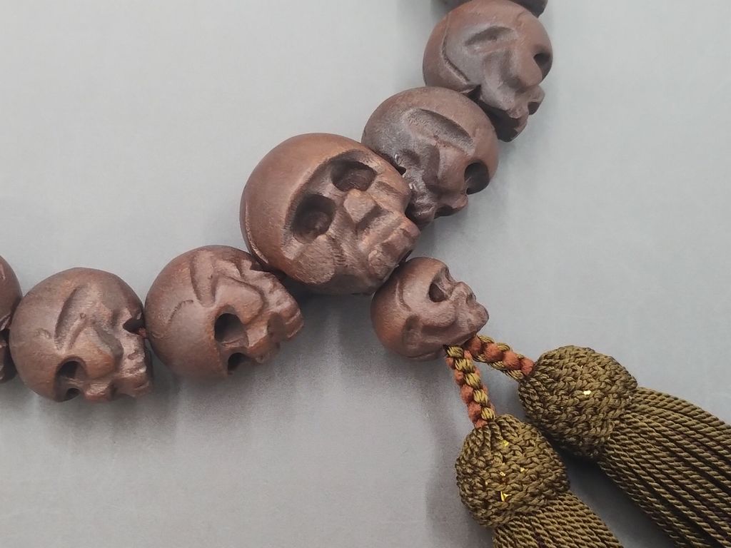 つげ骸骨彫り（18玉） 正絹頭付き房（煤竹色/桧皮色） 男性用高級略式