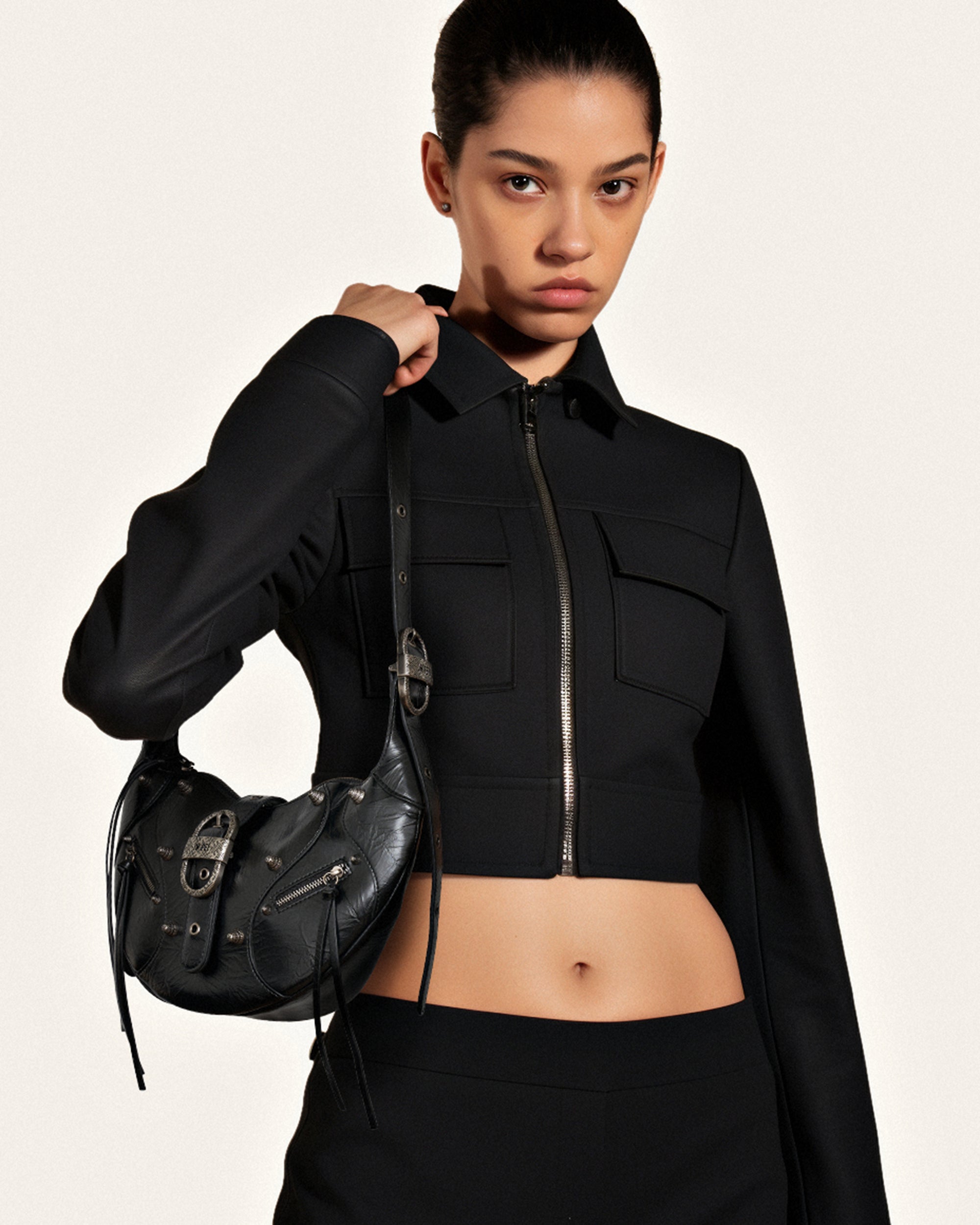 Tessa Crushed Shoulder Bag - Black | JW PEI