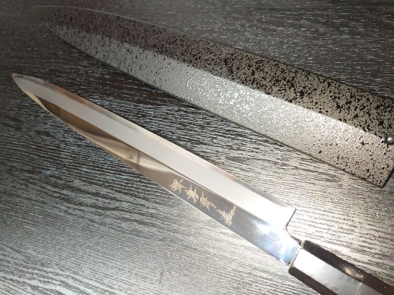 銀魂 正夫（柳刃）銀三鋼 本焼き 鏡面加工 堺孝行包丁 鞘付き