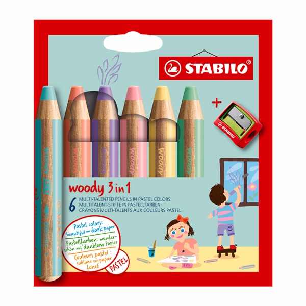 STABILO スタビロ ウッディ 6色セット 色鉛筆 10mm パステル色鉛筆 3