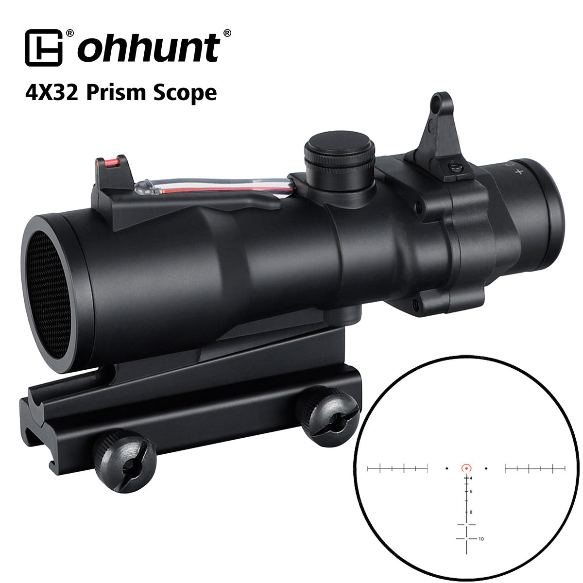 ohhunt® 4X32 プリズム スコープ グリーン 光ファイバー サイト