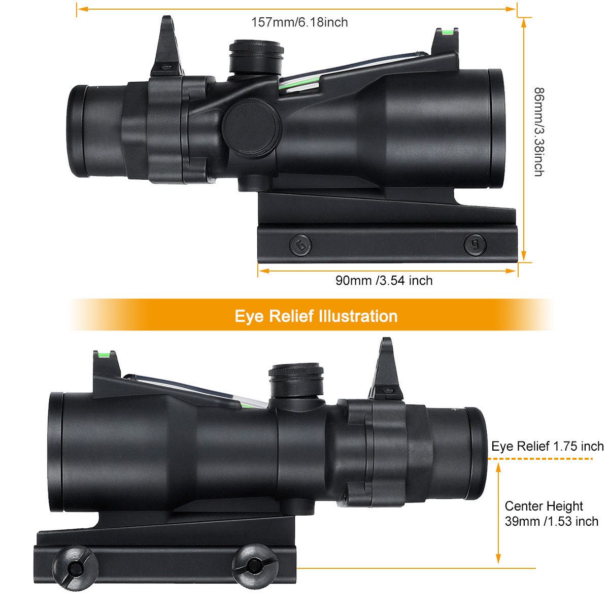 ohhunt® 4X32 プリズム スコープ グリーン 光ファイバー サイト