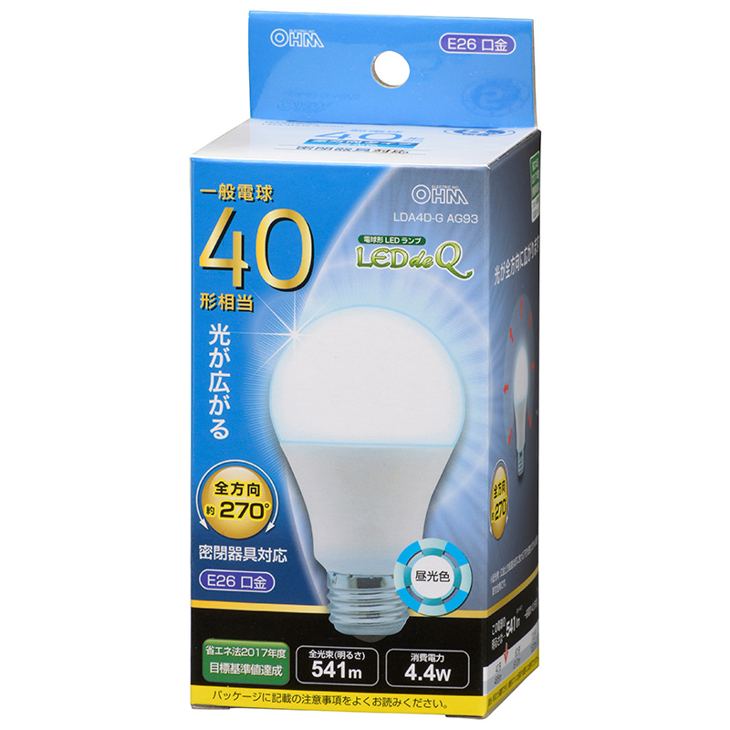 LED電球 E26 40形相当 昼光色 [品番]06-3406｜株式会社オーム電機