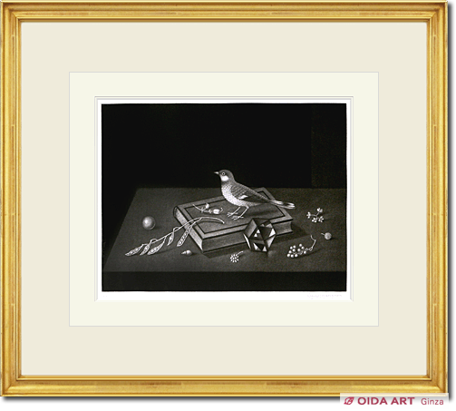 長谷川潔 本の上の小鳥 静物画 | 絵画など美術品の販売と買取 | 東京