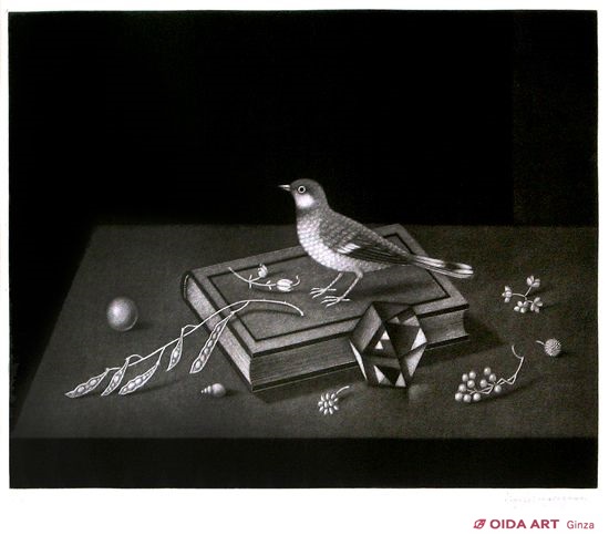 長谷川潔 本の上の小鳥 静物画 | 絵画など美術品の販売と買取 | 東京