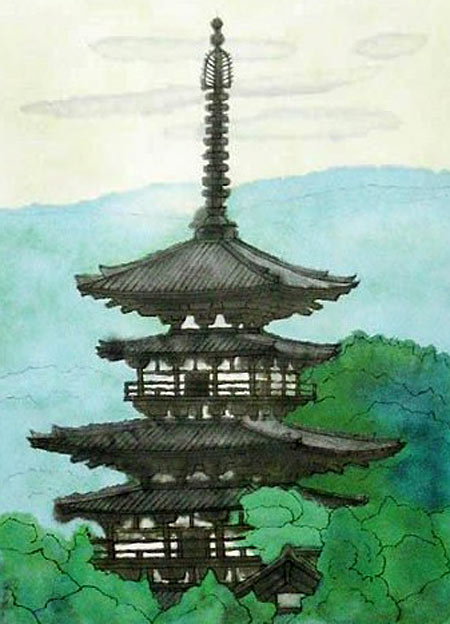 平山郁夫 薬師寺の東塔 | 絵画など美術品の販売と買取 | 東京・銀座