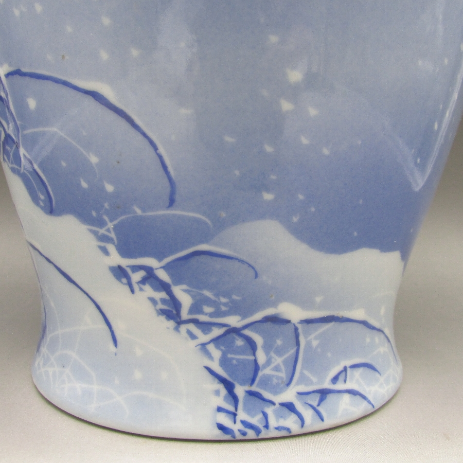 瀬戸焼 川本桝吉 鳥雪風景文双耳獅面付花瓶 - 敬誠アート [ 公式 ]
