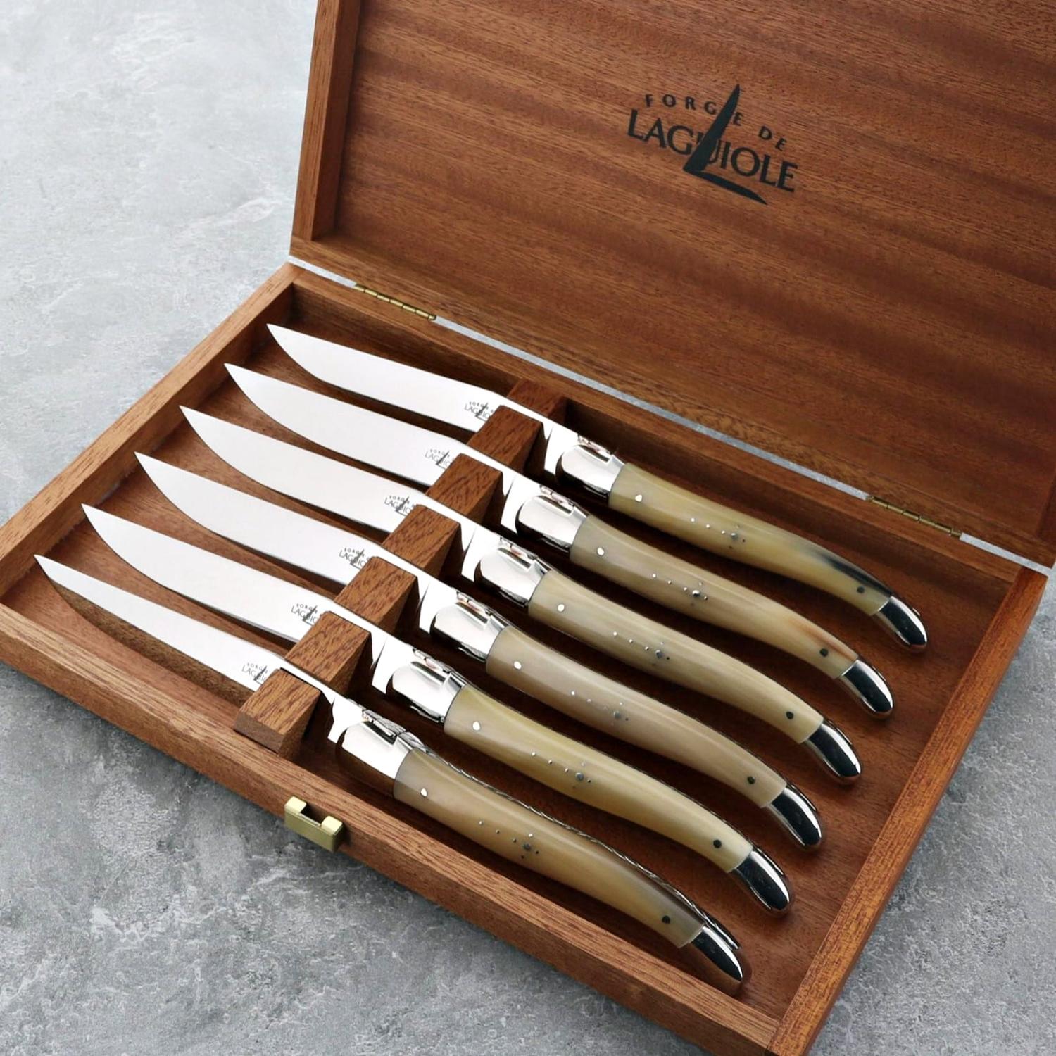 Forge de Laguiole Horn Tip Handle Steak Knives - Set of 6