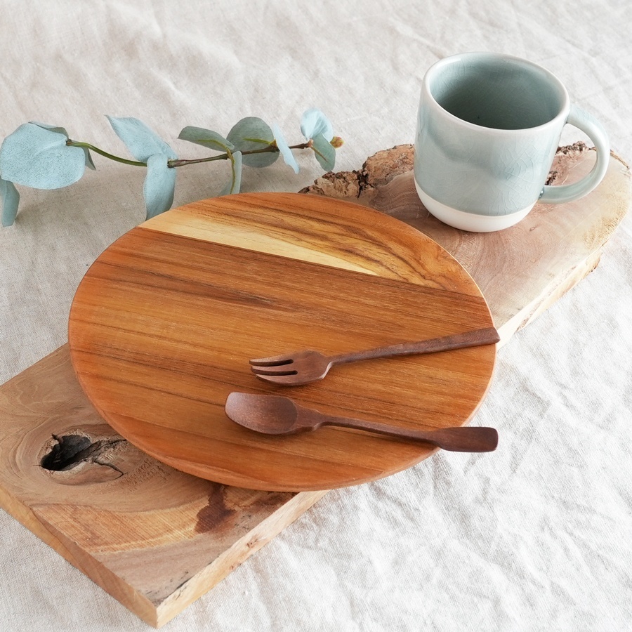TEAK WOOD】Plate プレート ラウンド M 22cm カップホルダー無し 丸