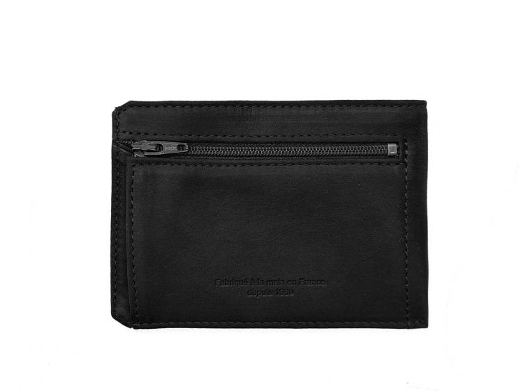 Porte cartes + porte monnaie en cuir noir - 944